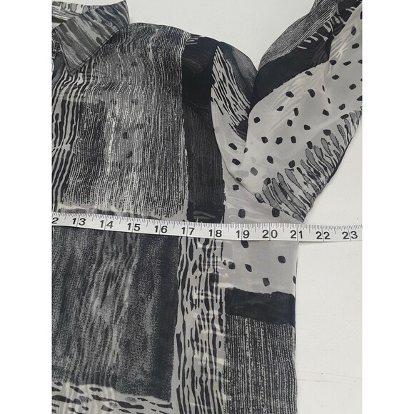 Seasuns Blouse Top Sheer Black White Sz S Long Sleeve Button Front Color block - Picture 8 of 11